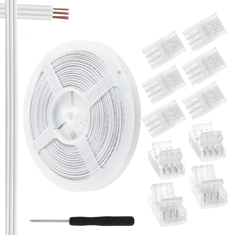 RGBZONE 3 Pin 8mm LED Connector Kit with 10pcs LED Connectors and 32.8ft 3 Pin Extension Wire for 8mm IP20 IP65 SMD 5050 Dream Color LED Strip Lights WS2811 WS2812B - Image 1